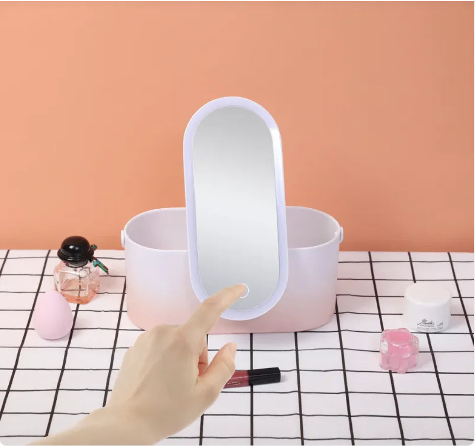 Portable LED Makeup Mirror & Travel Organizer Box